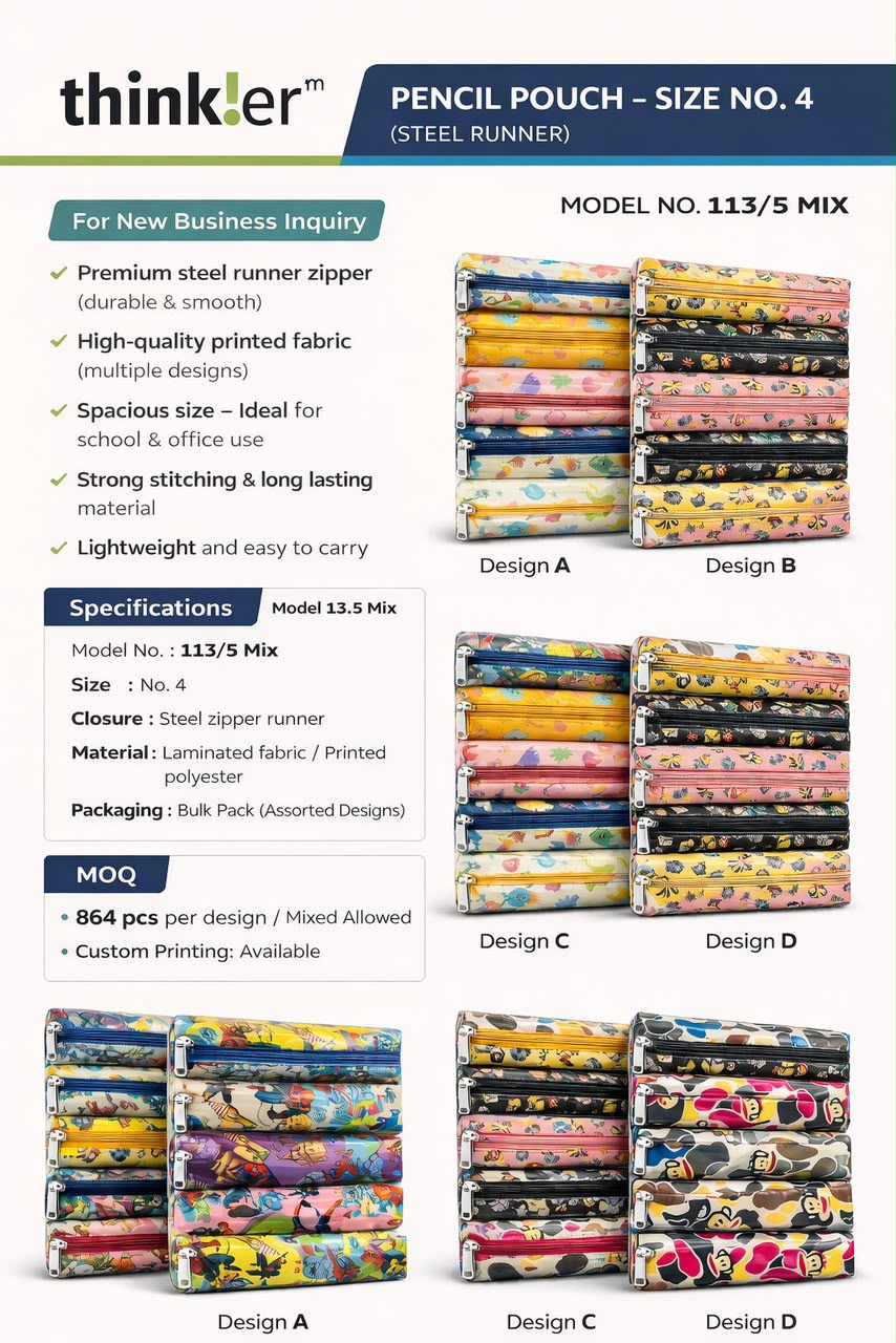 Navkaar tradezone is the best pencil pouch manufacturer in Mumbai, india, we manufacture high quality pencil pouches . Thinker pencil pouch manufacturer in india by Navkaar Tradezone, we manufacture high quality, durable pencil pouches.2